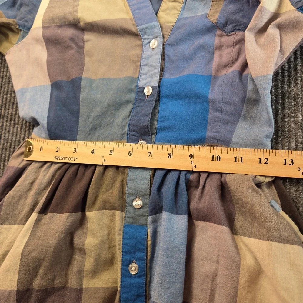 Moulinette Soeurs Plaid Dress Womens 4 Blue Multi Cotton Fit Flare Anthropologie